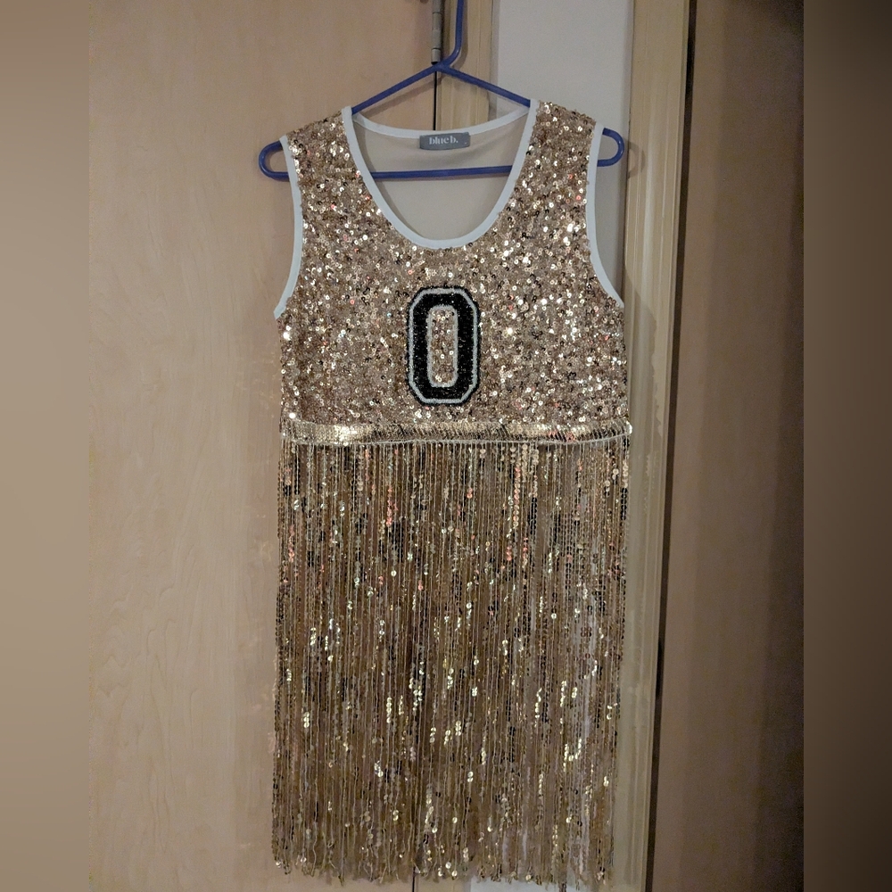 Sparkly Gold Sequin Fringe Sports Jersey Crop Top